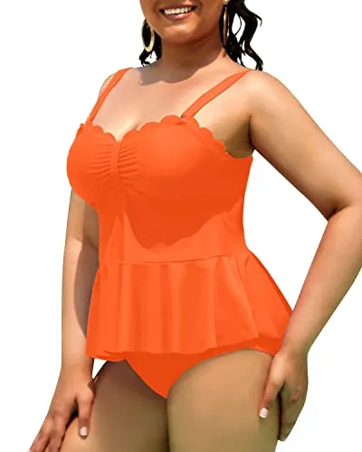 Two Piece Adjustable Straps Removable Padded Bras Swimsuits For Curvy Girls-Neon Orange