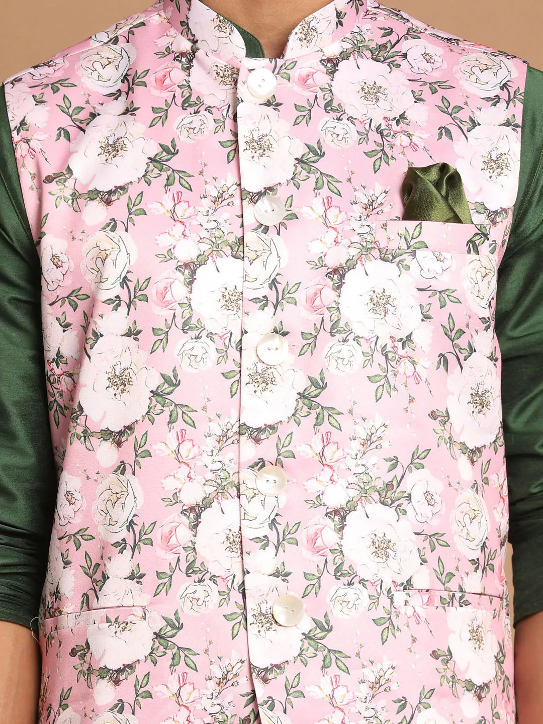 VASTRAMAY Pink Floral Ethnic Jacket Set