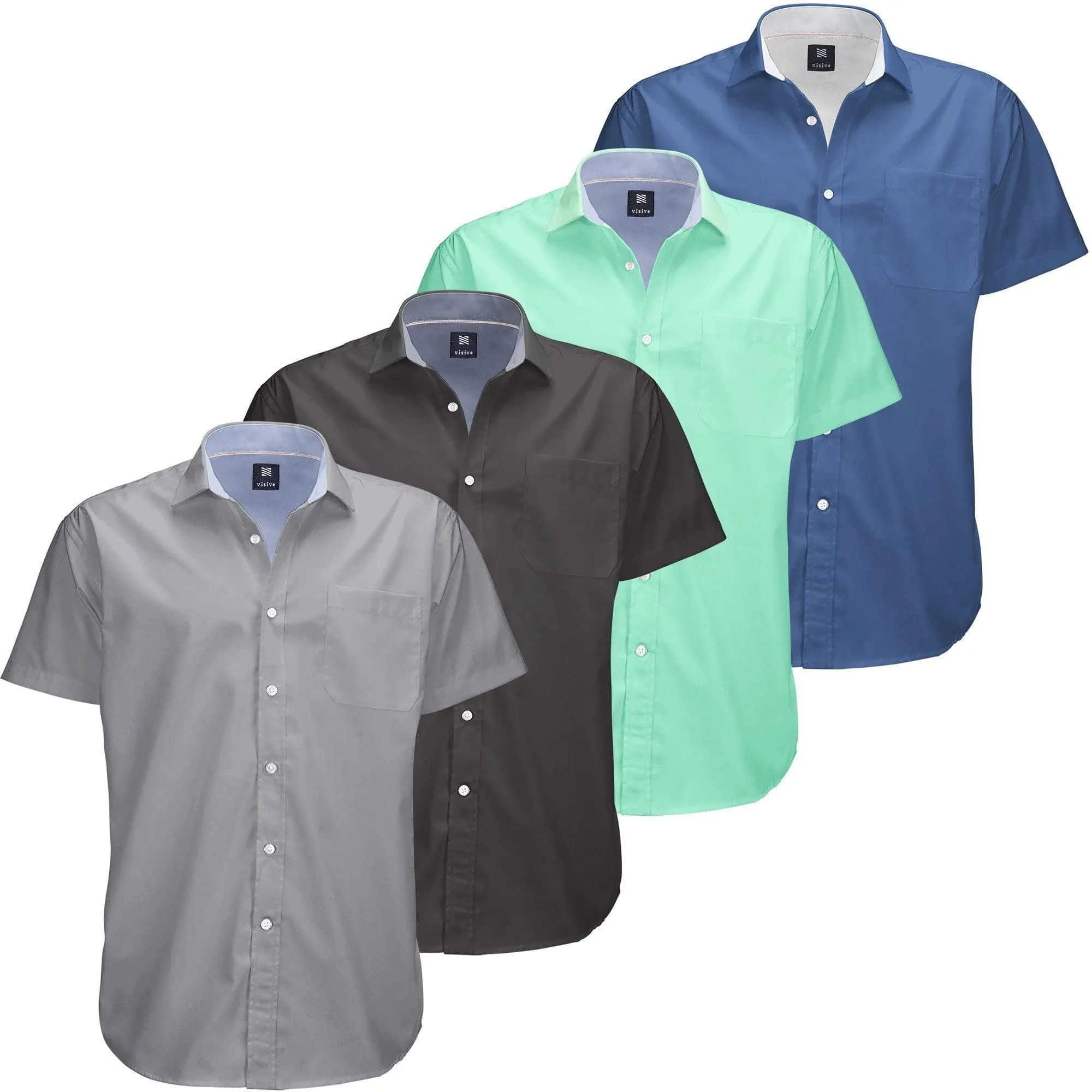 Visive Mens Big and Tall Oxford Shirt - 4 Pack Button Down Short Sleeve Dress Shirt - Versatile for Business & Casual Events - Comfort Fit - Breathable Material - Sizes small to 4XL For Big men