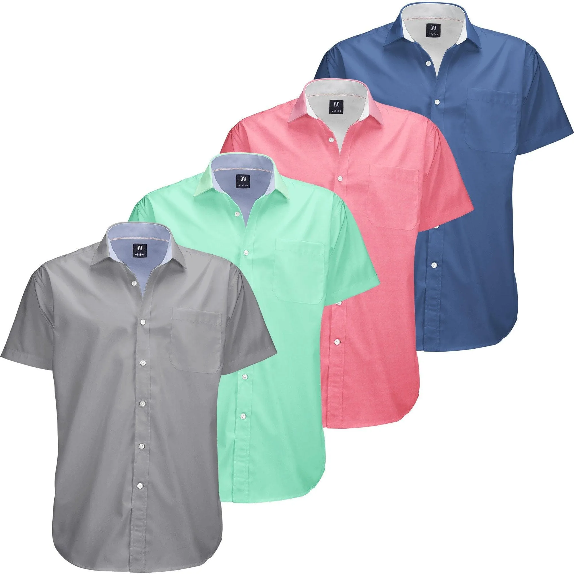 Visive Mens Big and Tall Oxford Shirt - 4 Pack Button Down Short Sleeve Dress Shirt - Versatile for Business & Casual Events - Comfort Fit - Breathable Material - Sizes small to 4XL For Big men