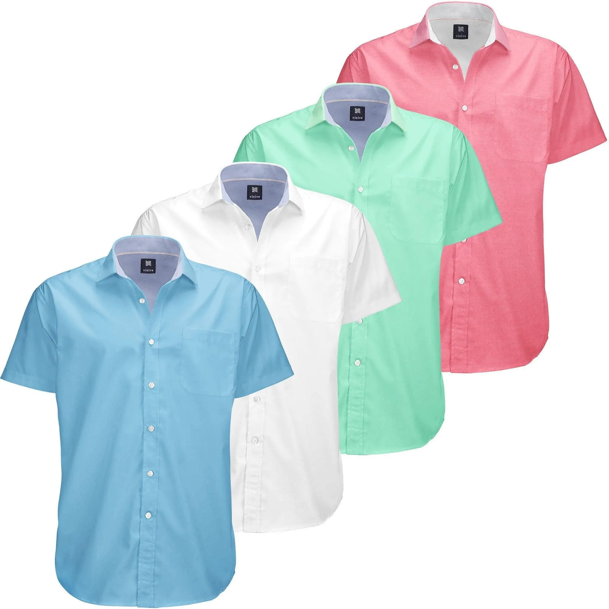 Visive Mens Big and Tall Oxford Shirt - 4 Pack Button Down Short Sleeve Dress Shirt - Versatile for Business & Casual Events - Comfort Fit - Breathable Material - Sizes small to 4XL For Big men