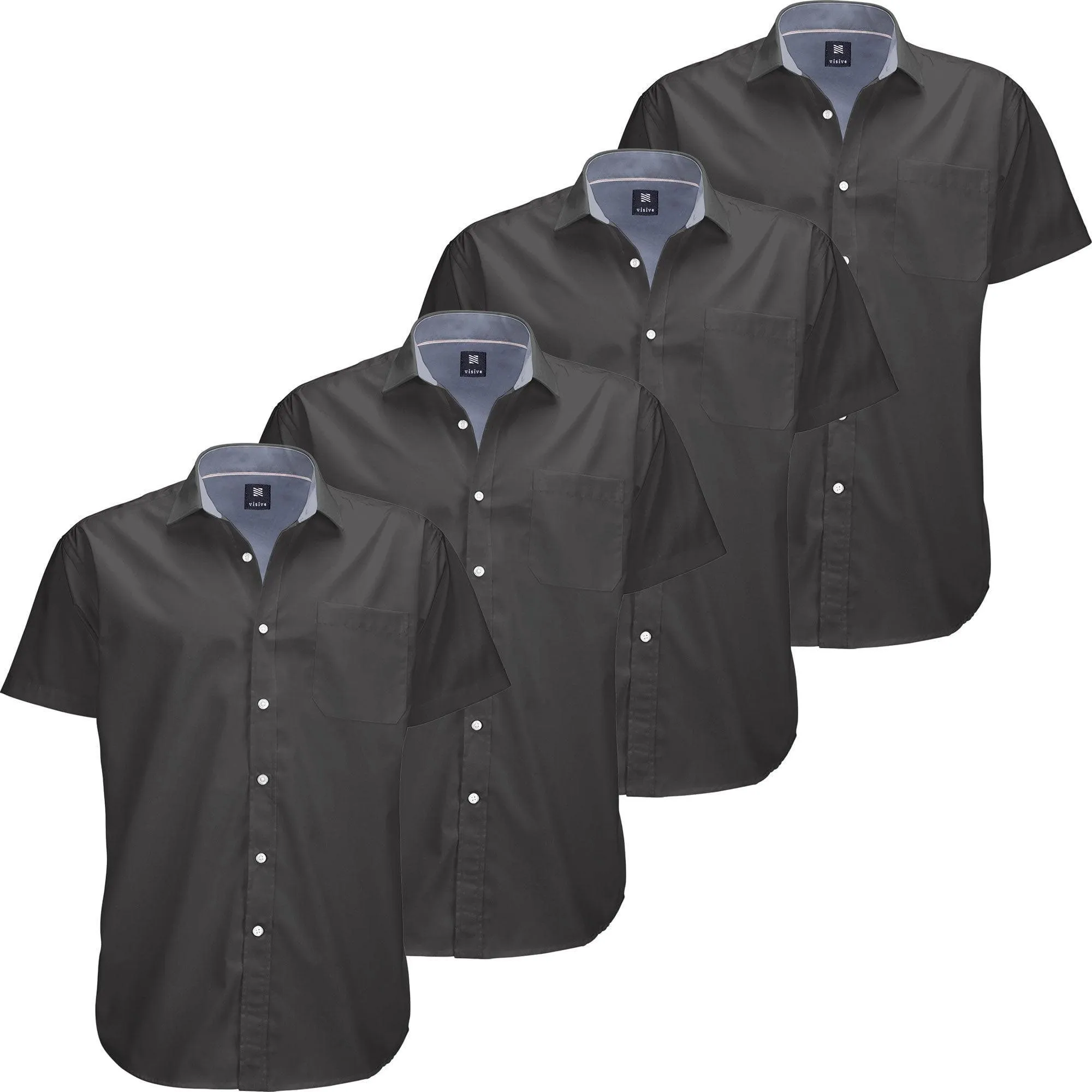 Visive Mens Big and Tall Oxford Shirt - 4 Pack Button Down Short Sleeve Dress Shirt - Versatile for Business & Casual Events - Comfort Fit - Breathable Material - Sizes small to 4XL For Big men