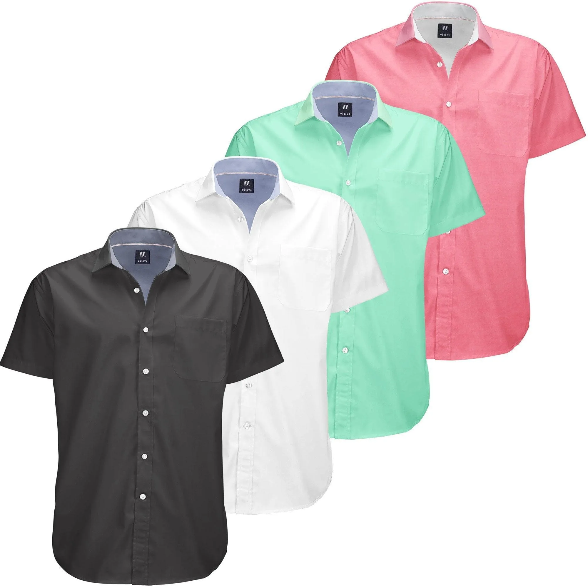 Visive Mens Big and Tall Oxford Shirt - 4 Pack Button Down Short Sleeve Dress Shirt - Versatile for Business & Casual Events - Comfort Fit - Breathable Material - Sizes small to 4XL For Big men