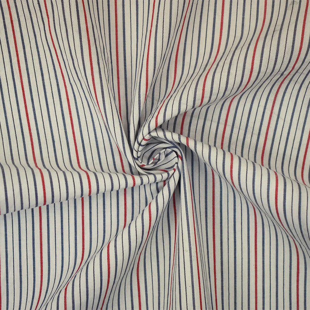 White-Blue-Red Stripe Cotton Broadcloth Woven Fabric