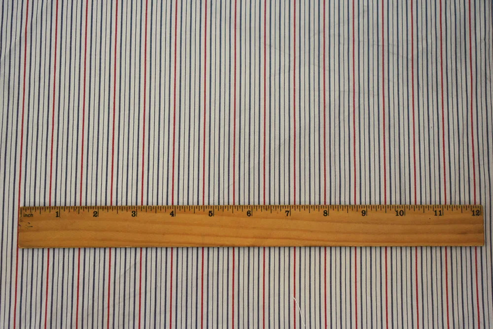 White-Blue-Red Stripe Cotton Broadcloth Woven Fabric