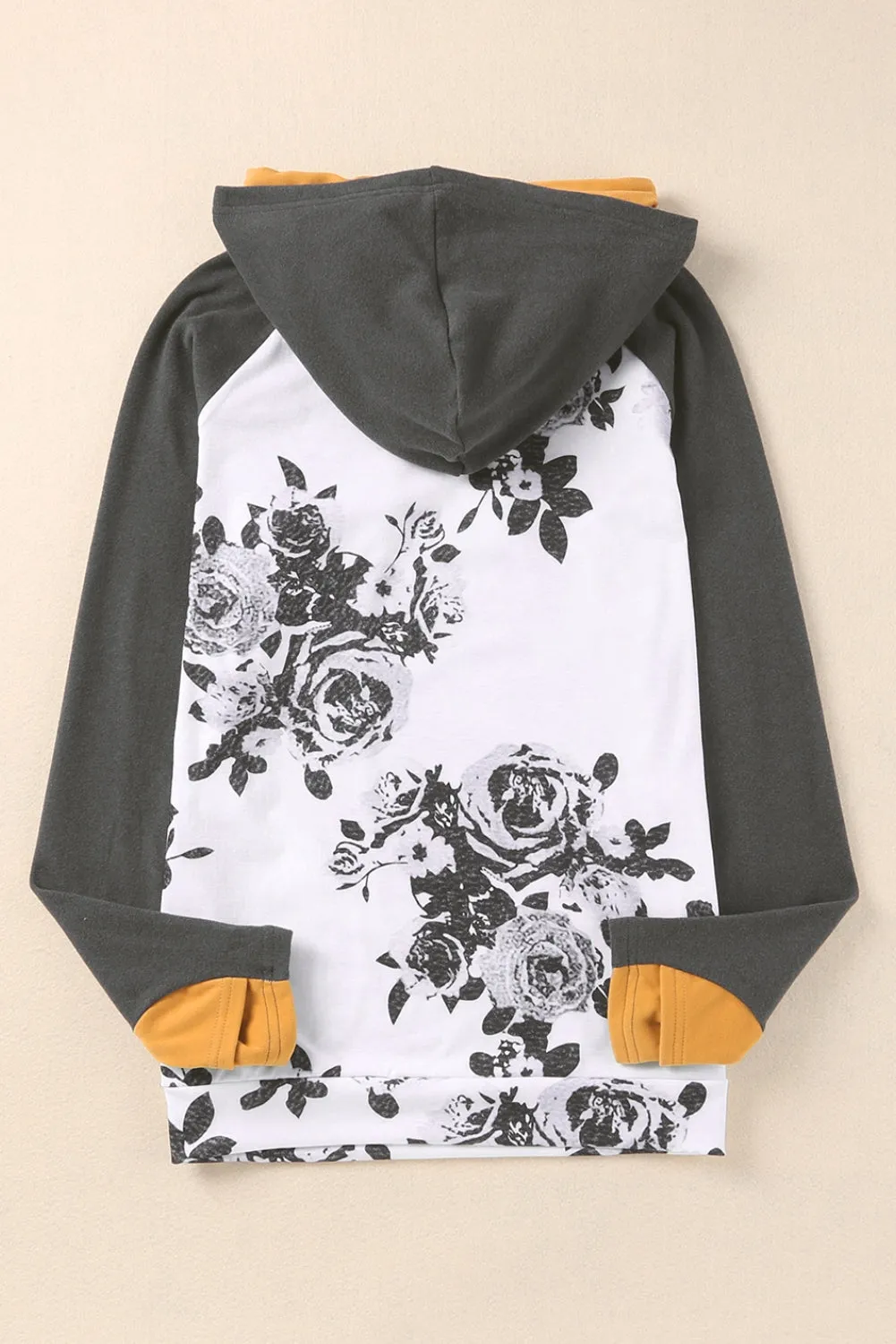 White Floral Pattern Raglan Sleeves Double Hood Sweatshirt