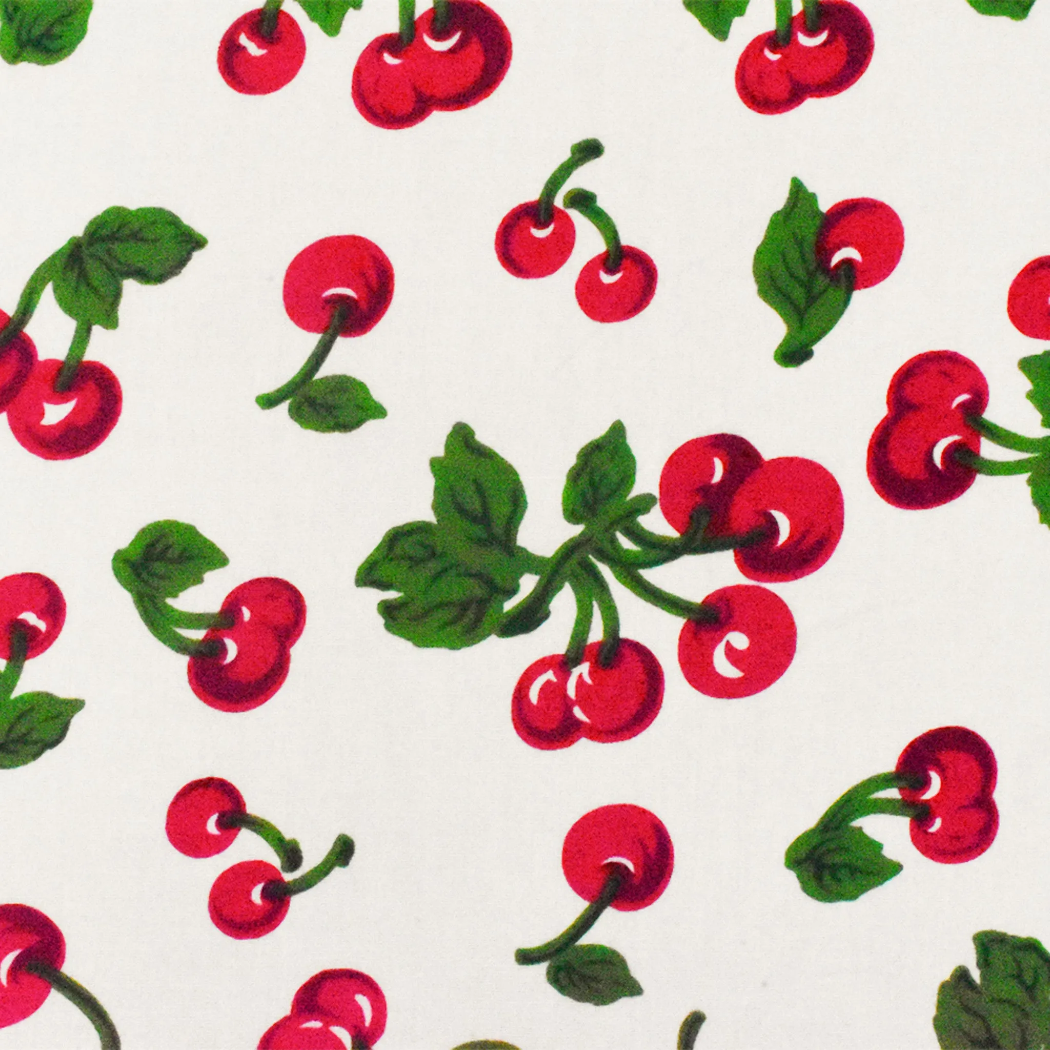 White-Red-Green Cherry Print Stretch Cotton Spandex Broadcloth Woven Fabric