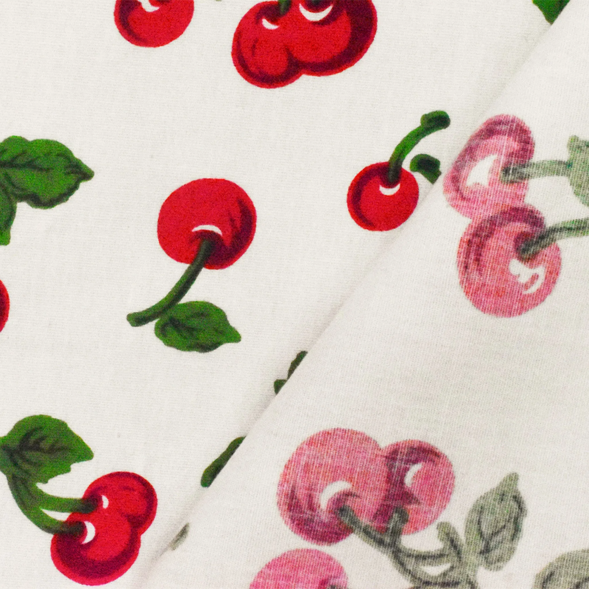 White-Red-Green Cherry Print Stretch Cotton Spandex Broadcloth Woven Fabric