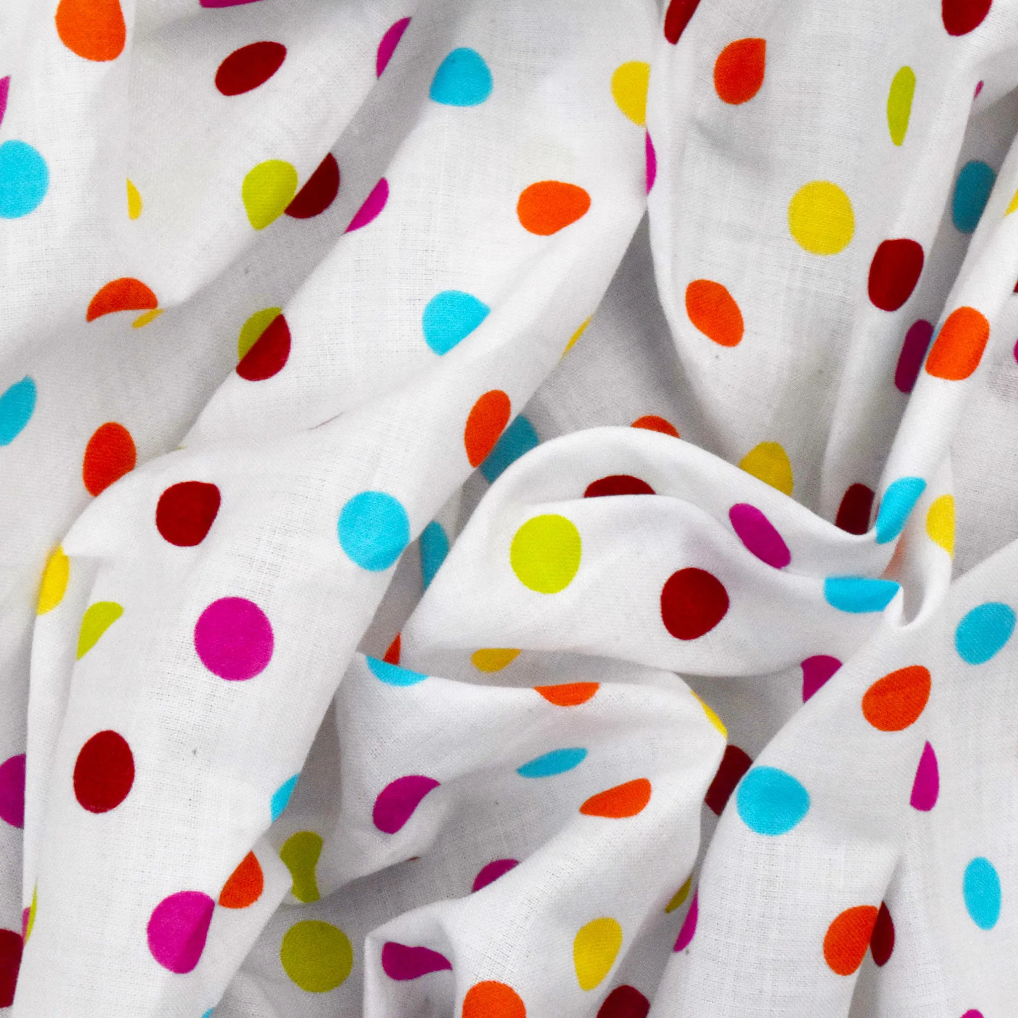 White-Red-Multi Dot Printed Stretch Batiste Woven Fabric