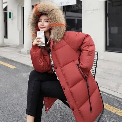 Winter Hooded Warm Down Coat Women Casual Long Down Jackets Ladies Thicken Cotton Parka Plus Size Outerwear Korean Harajuku Coat