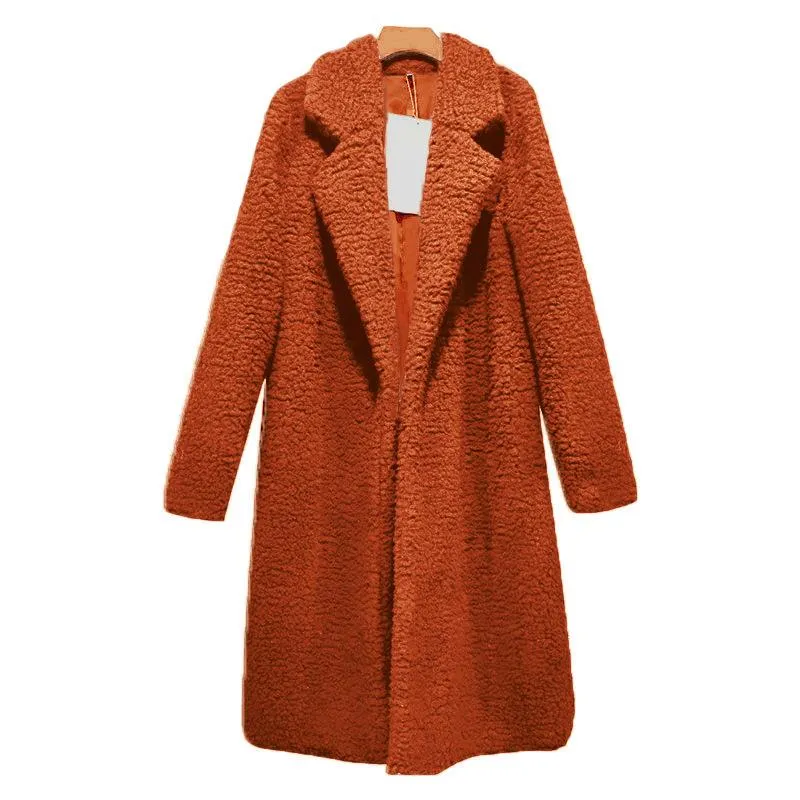 Women Plus Size Turn-down Collar Long Teddy Coat