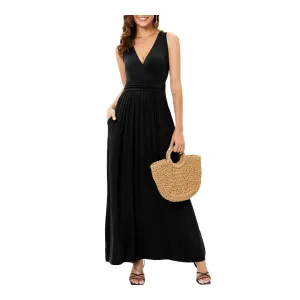 Women Sleeve V-Neck Wrap Summer Dress With Pocket